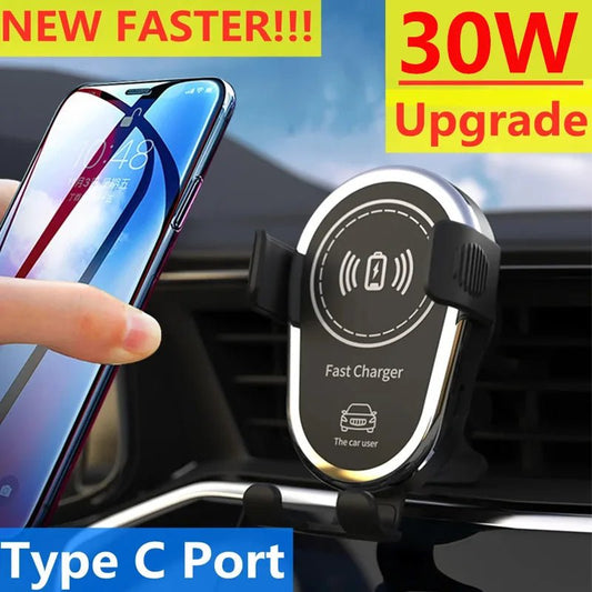 30W Car Wireless Charger Gravity Mobile Phone Holder Stand - 