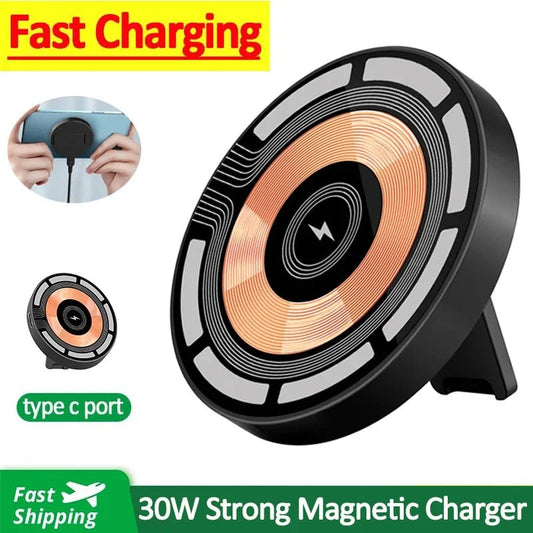 30W Magnetic Wireless Charger For iPhone 15 14 13 12 Pro Max Fast Charging Pad Ultra Thin Stand - 