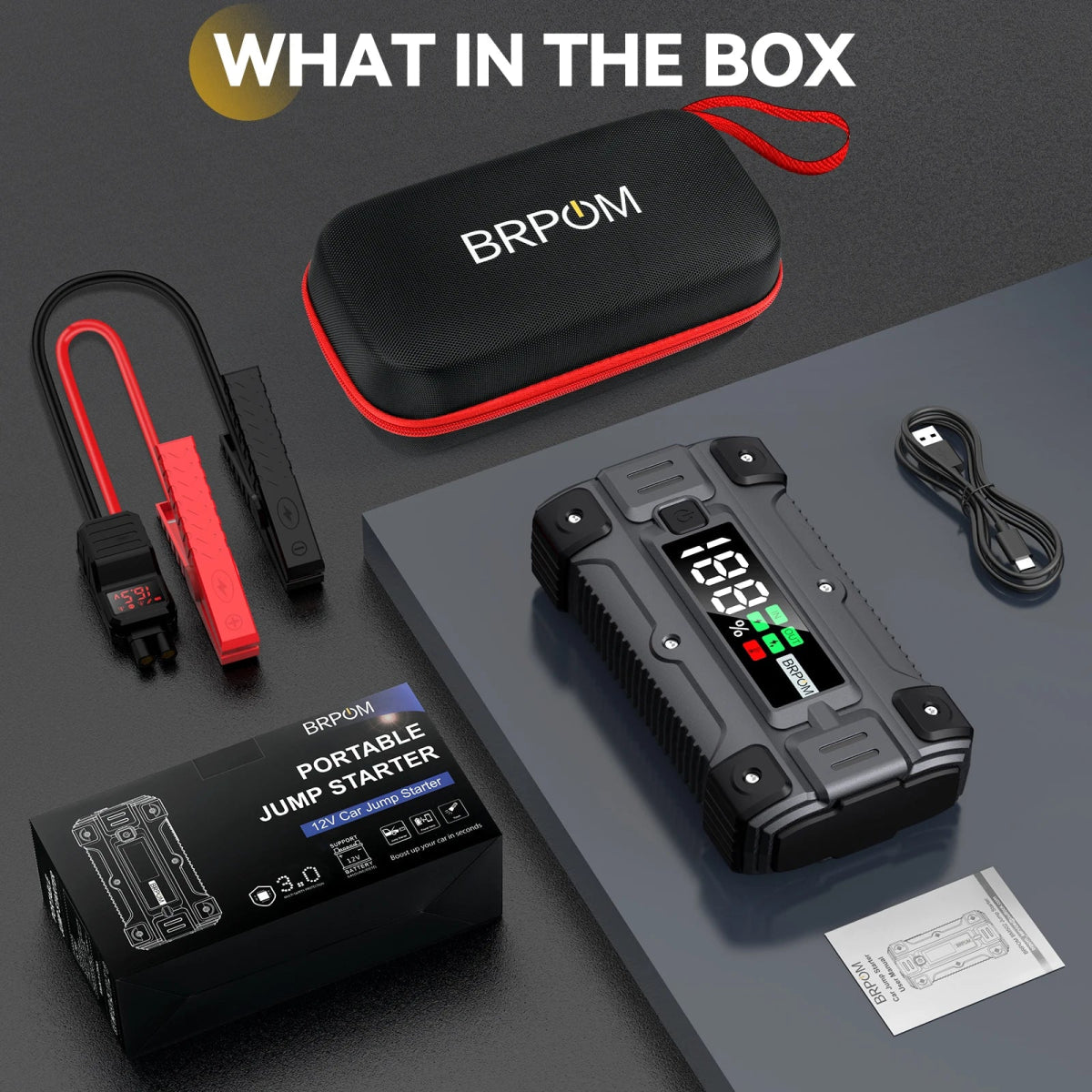 auto car jump starter with jumper cables on vehicle battery | compact portable power bank for car and phone charging | LED emergency flashlight on car battery booster | jump starter device connected to car in snowy weather | portable jump starter charging smartphone via USB | high-capacity battery booster for trucks and SUVs | safe spark-proof jump starter with reverse polarity protection | multi-functional power bank with built-in flashlight and USB ports
