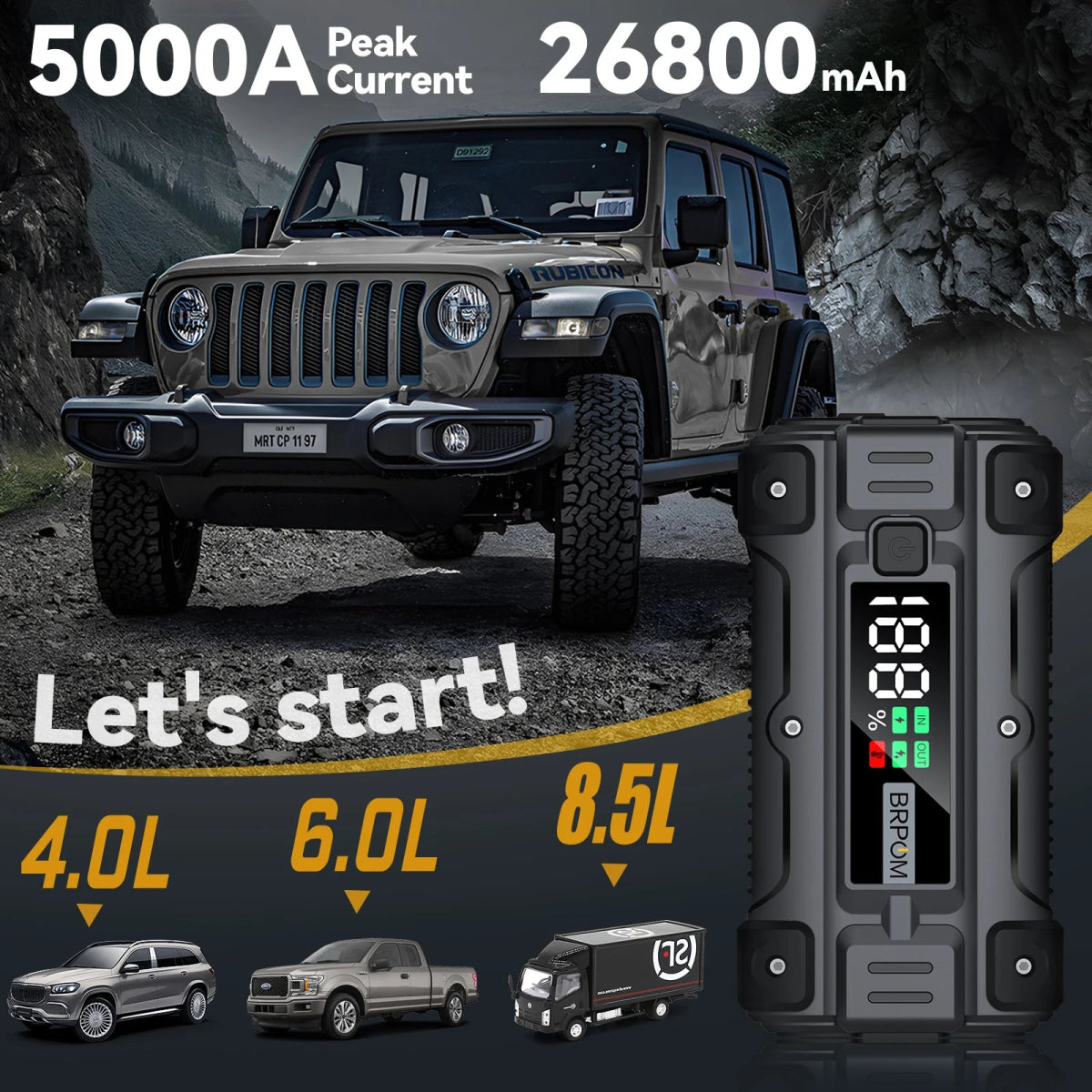 auto car jump starter with jumper cables on vehicle battery | compact portable power bank for car and phone charging | LED emergency flashlight on car battery booster | jump starter device connected to car in snowy weather | portable jump starter charging smartphone via USB | high-capacity battery booster for trucks and SUVs | safe spark-proof jump starter with reverse polarity protection | multi-functional power bank with built-in flashlight and USB ports
